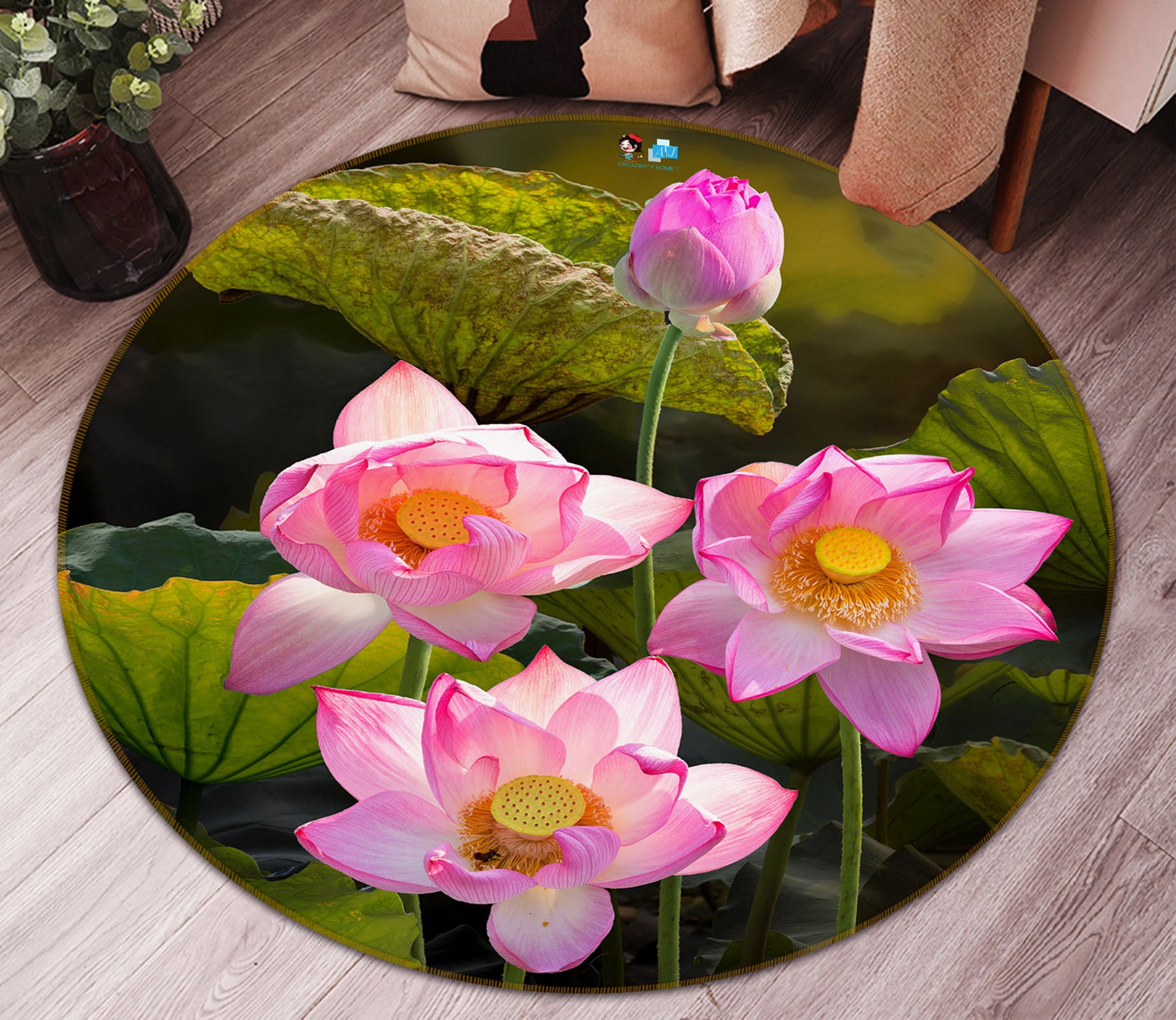 3D Lotus 71169 Round Non Slip Rug Mat