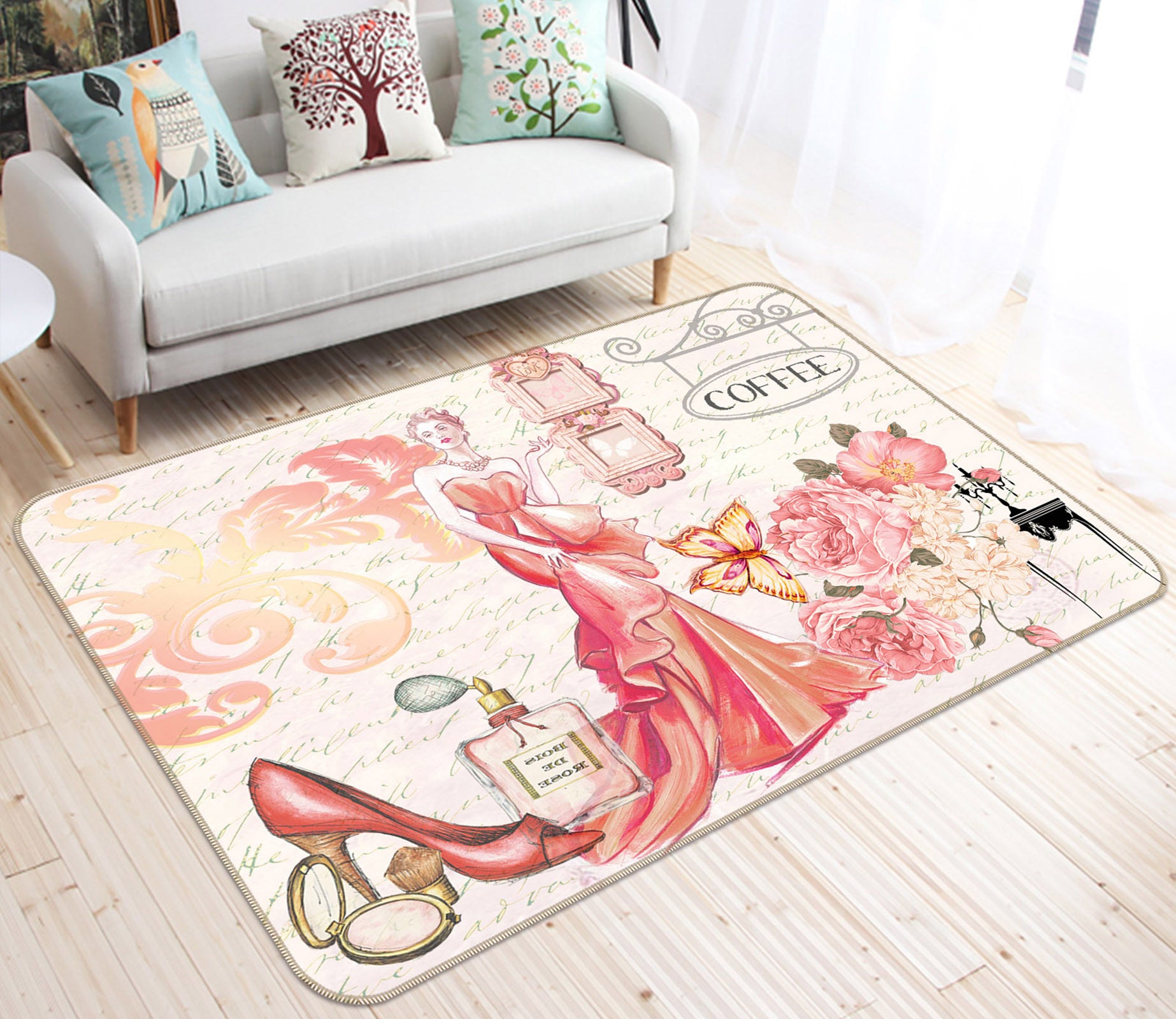 3D Pink Flower Beauty 33108 Non Slip Rug Mat
