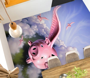 3D Sky Cloud Pink Flying Pig 96224 Jerry LoFaro Floor Mural