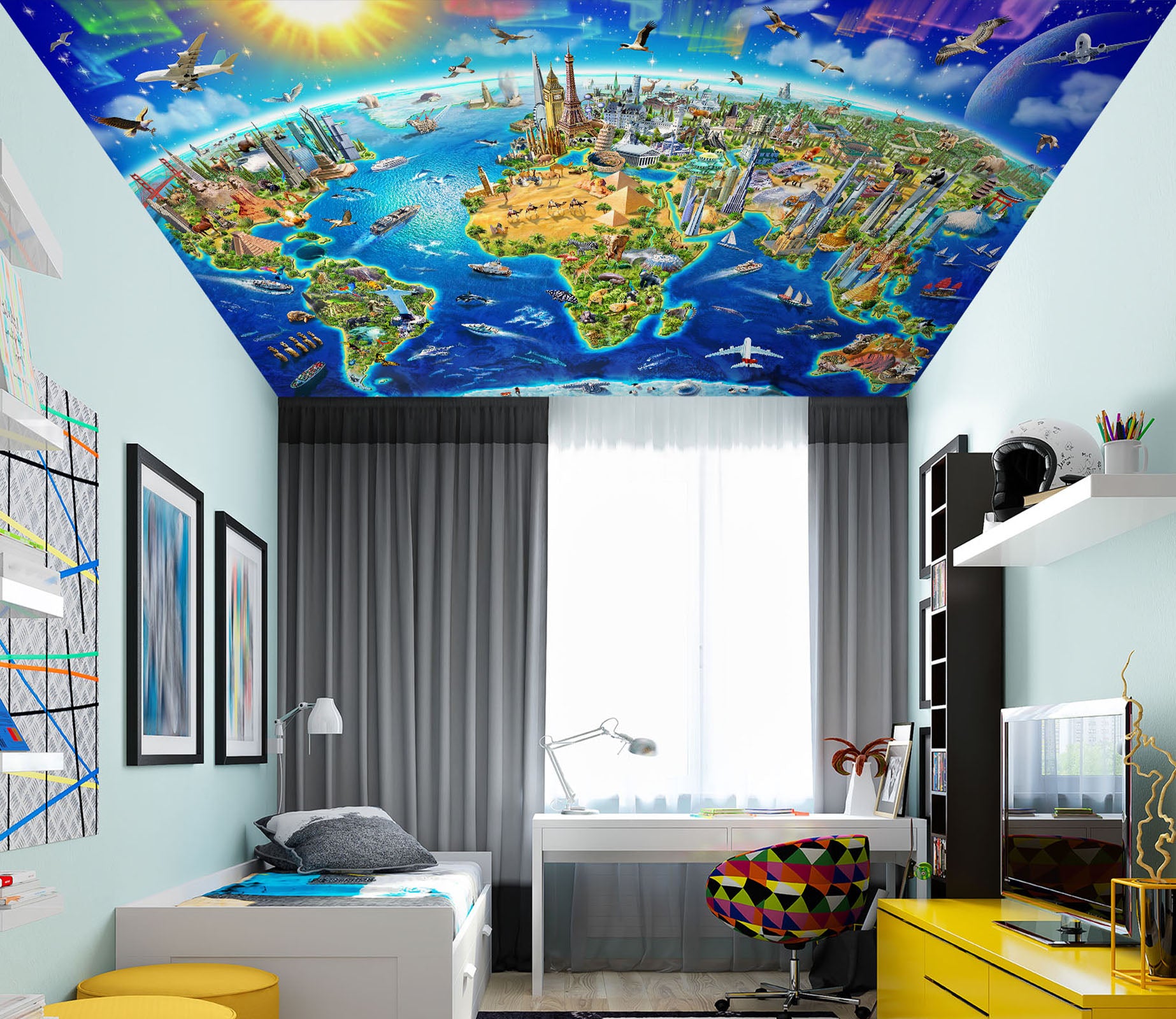 3D Earth Map Building 1009 Adrian Chesterman Ceiling Wallpaper Murals
