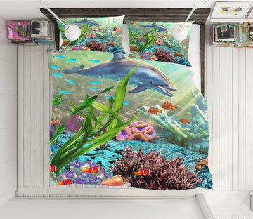 3D Cute Dolphin 2115 Adrian Chesterman Bedding Bed Pillowcases Quilt Quiet Covers AJ Creativity Home 