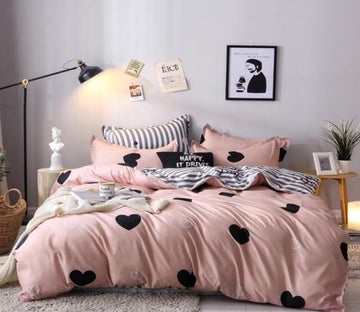 3D Flesh Pink Black Love 12121 Bed Pillowcases Quilt
