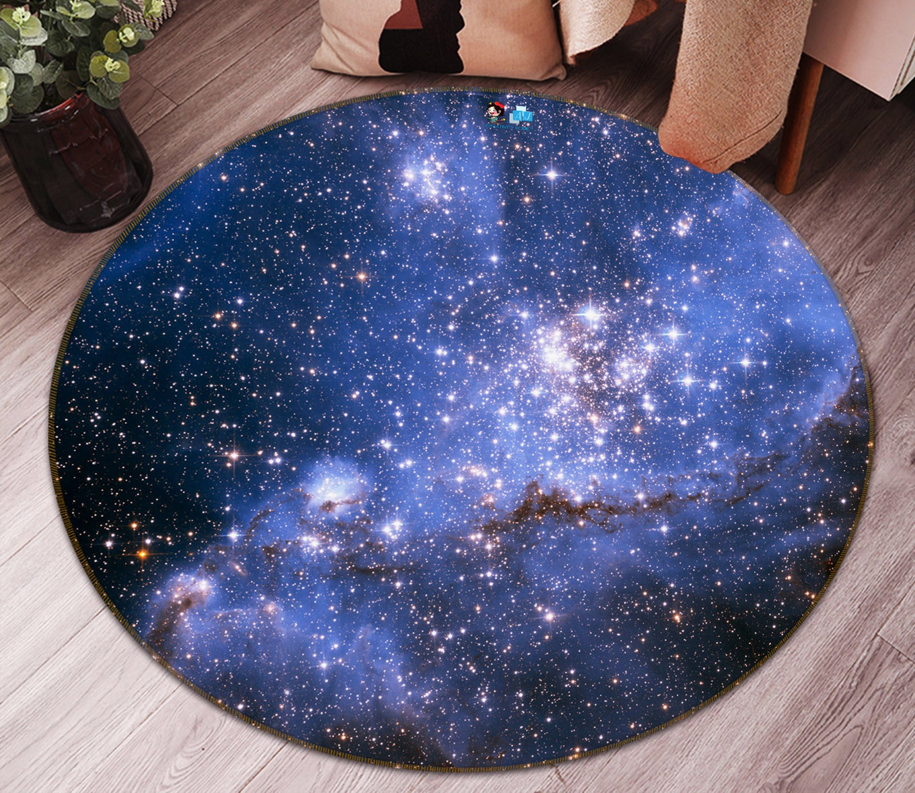 3D Purple Starry Sky 74092 Round Non Slip Rug Mat