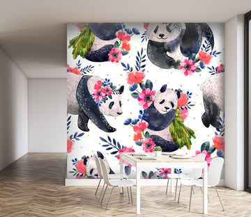 3D Giant Panda Flower 254 Wall Murals