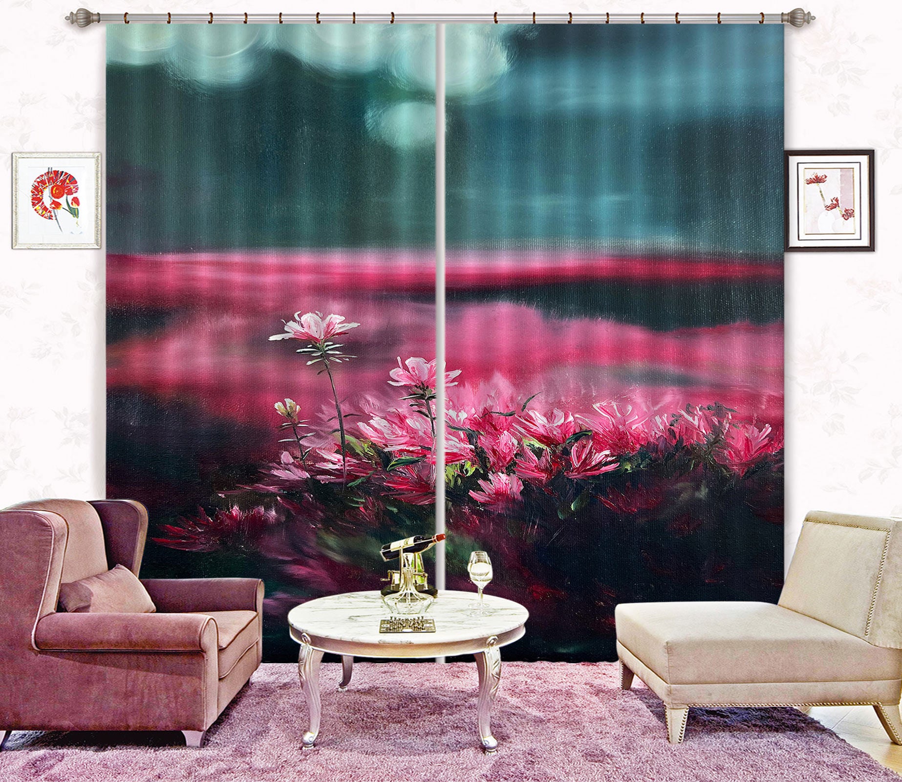 3D Red Small Flower Bush 9756 Marina Zotova Curtain Curtains Drapes