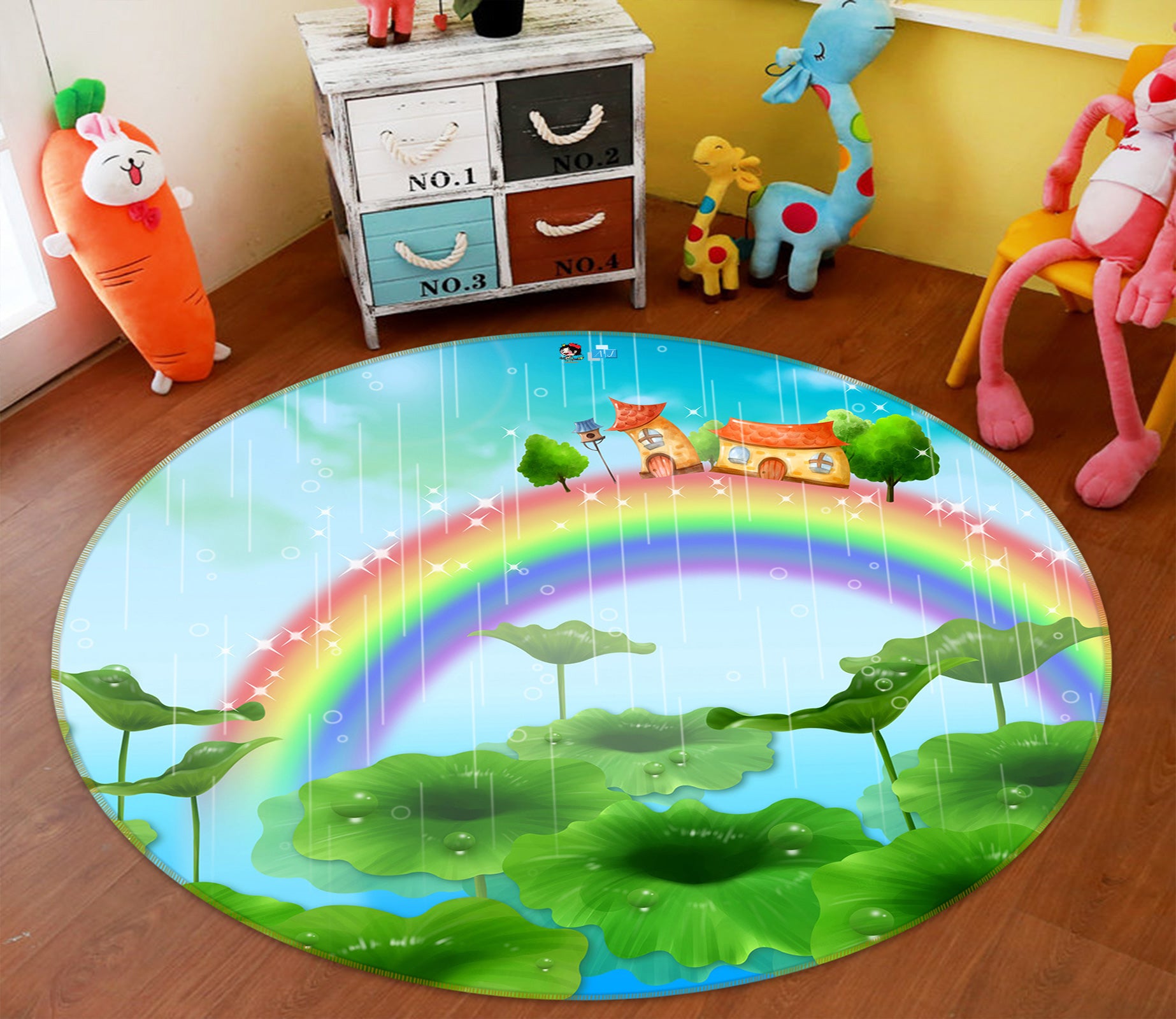 3D Rainbow Lotus Leaf 72241 Round Non Slip Rug Mat