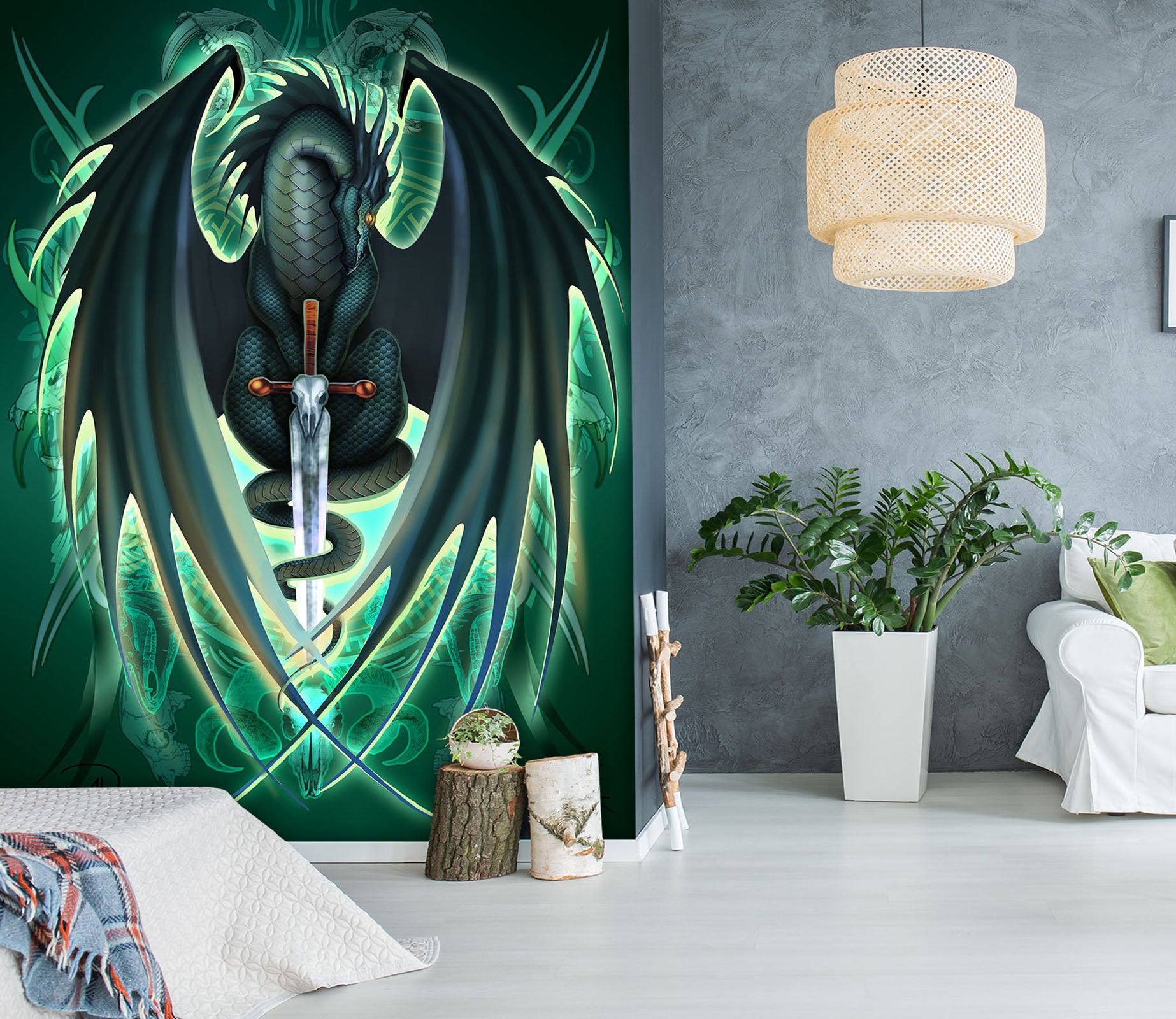 3D Green Dragon 8141 Ruth Thompson Wall Mural Wall Murals
