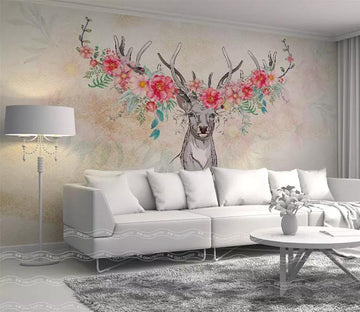 3D Elk Flowers 007 Wall Murals Wallpaper AJ Wallpaper 2 
