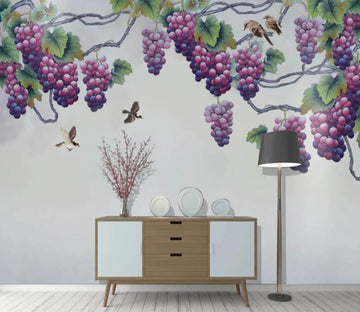 3D Purple Grape Bird WC2402 Wall Murals