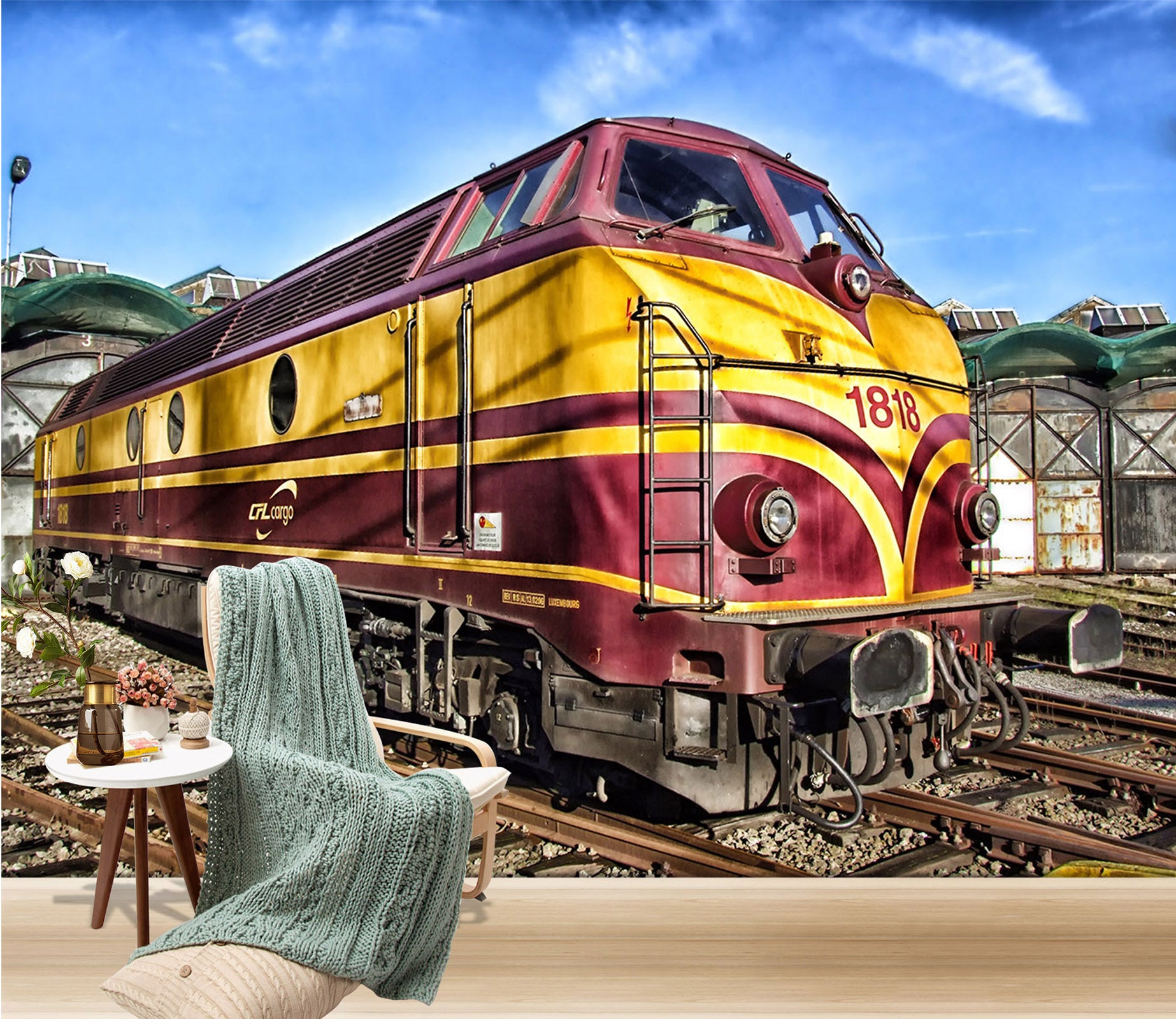 3D Red Train Railway 045 Vehicle Wall Murals