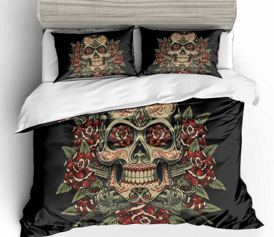 3D Skull Flower 6086 Bed Pillowcases Quilt