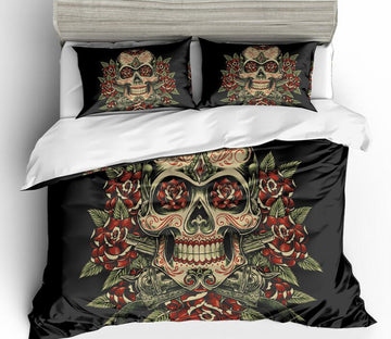 3D Skull Flower 6086 Bed Pillowcases Quilt