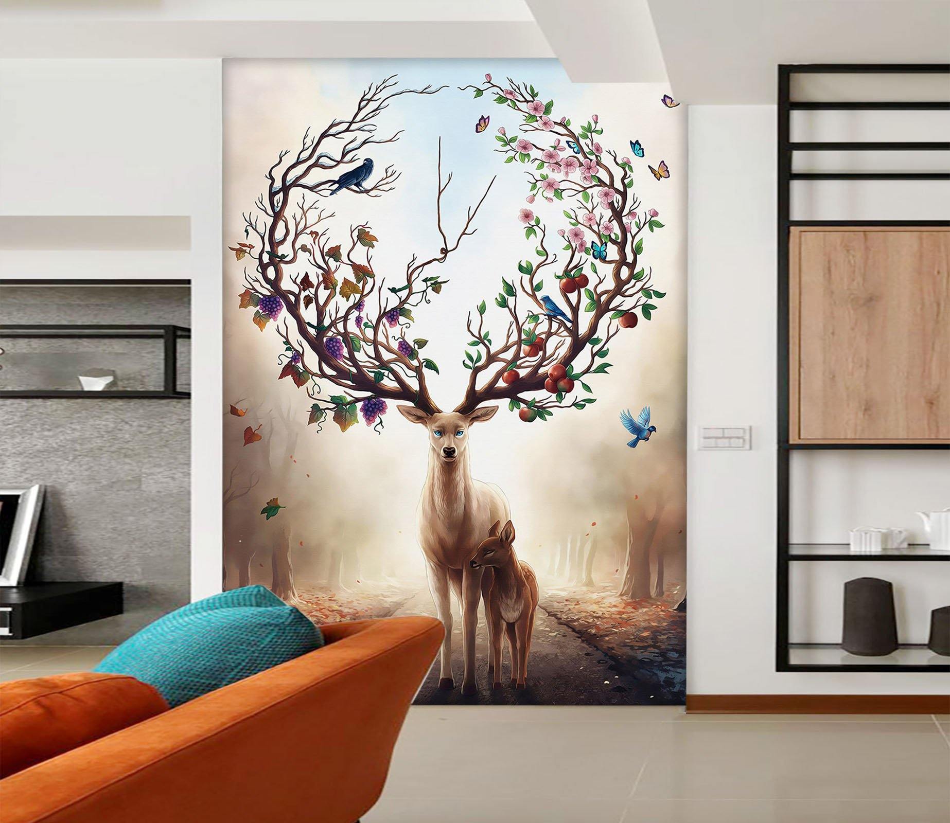 3D Antler Fruit Butterfly 705 Wallpaper AJ Wallpaper 