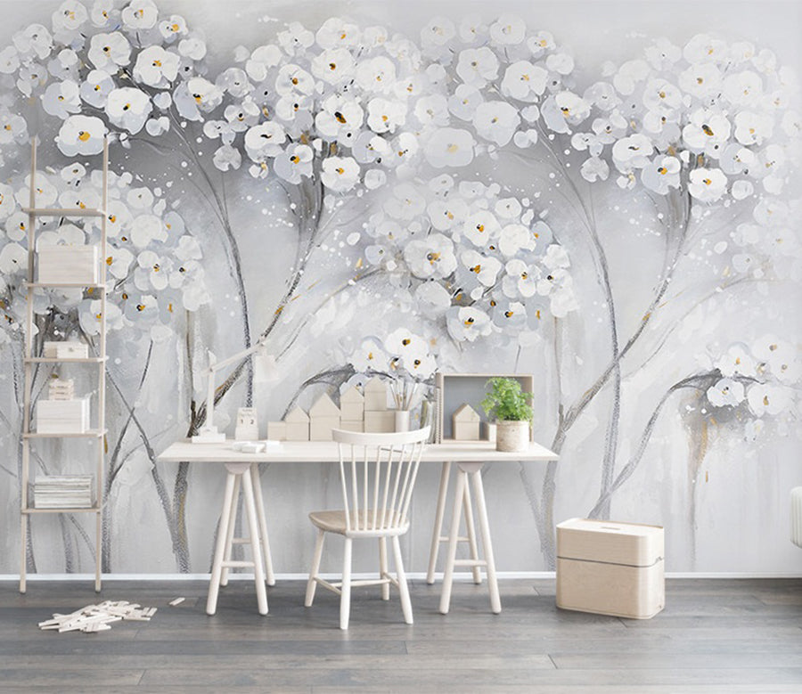 3D Painting White Flowers WC381 Wall Murals