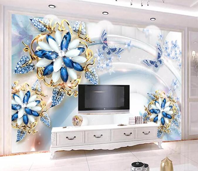 3D Blue Flowers 1123 Wall Murals Wallpaper AJ Wallpaper 2 