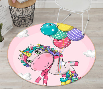 3D Colorful Unicorn Balloons 74286 Round Non Slip Rug Mat