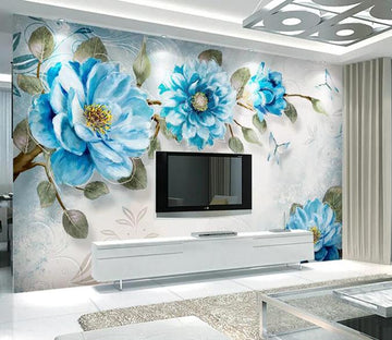 3D Blue Flowers 1439 Wall Murals Wallpaper AJ Wallpaper 2 