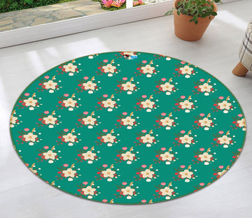 3D Green Background Flower Pattern 64109 Round Non Slip Rug Mat
