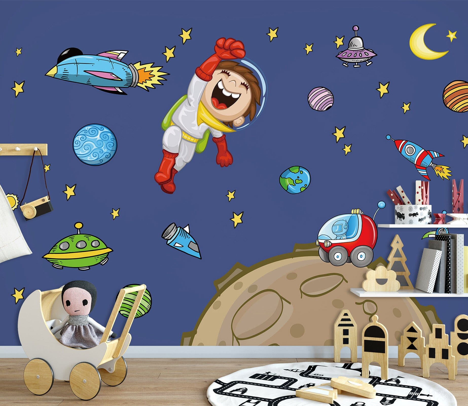 3D Moon Spaceship 1427 Wall Murals Wallpaper AJ Wallpaper 2 