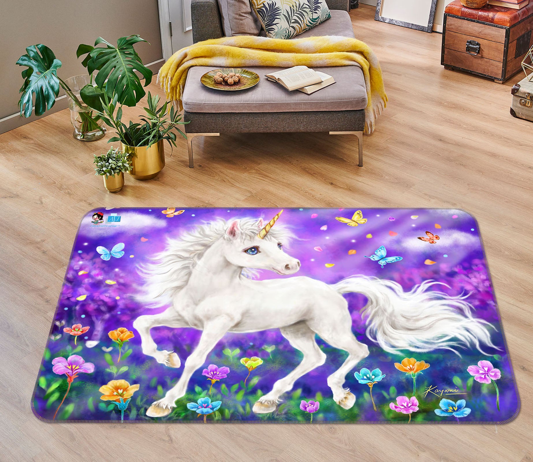 3D Unicorn Butterfly 5715 Kayomi Harai Rug Non Slip Rug Mat