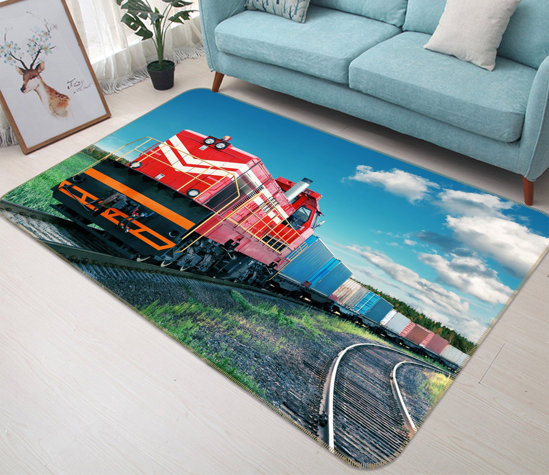 3D Train Track Grass 68119 Vehicle Non Slip Rug Mat
