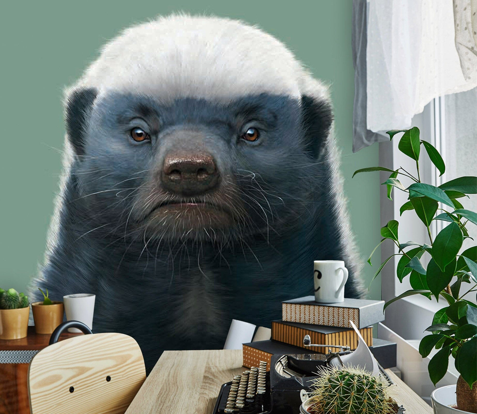 3D Honey Badger Portrait 1521 Wall Murals Exclusive Designer Vincent Wallpaper AJ Wallpaper 2 