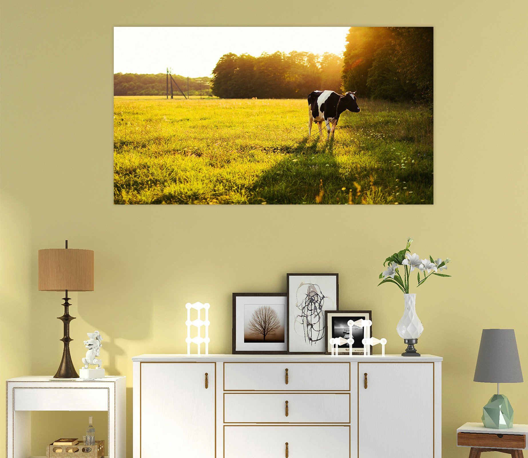 3D Prairie Sunshine Cow 99 Animal Wall Stickers Wallpaper AJ Wallpaper 2 