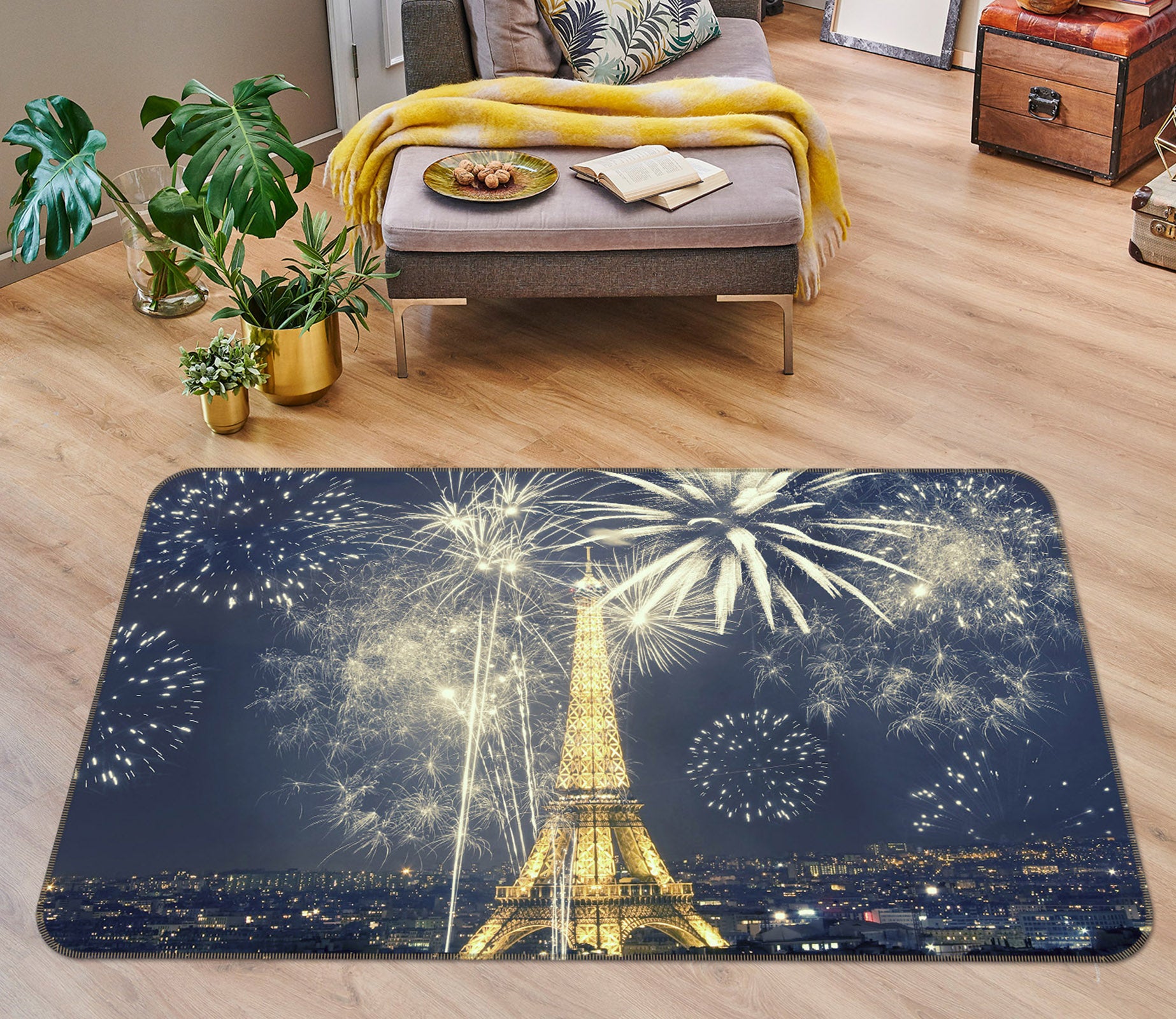 3D Eiffel Tower Fireworks 35091 Non Slip Rug Mat