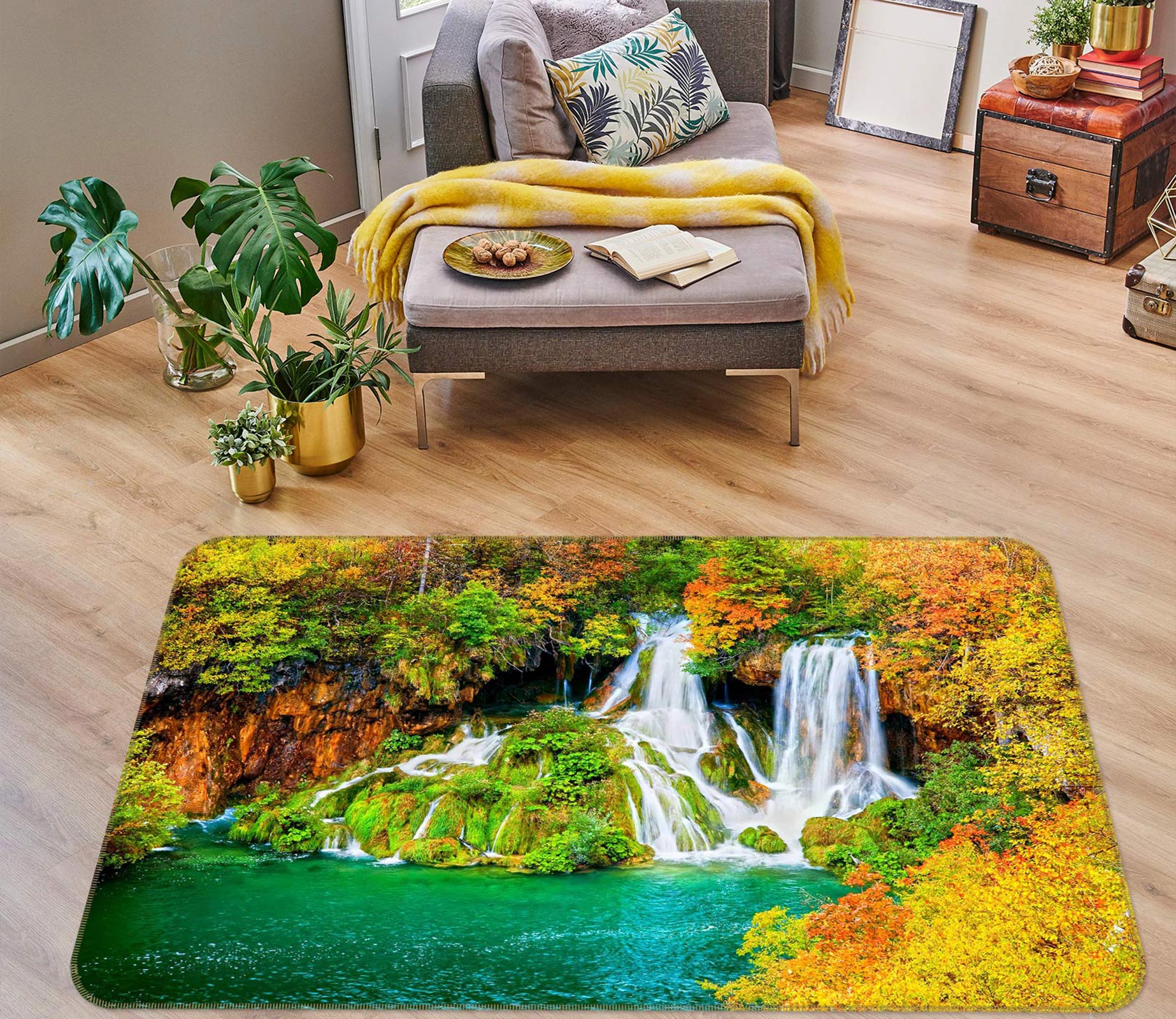 3D Jungle Running Water 76257 Non Slip Rug Mat