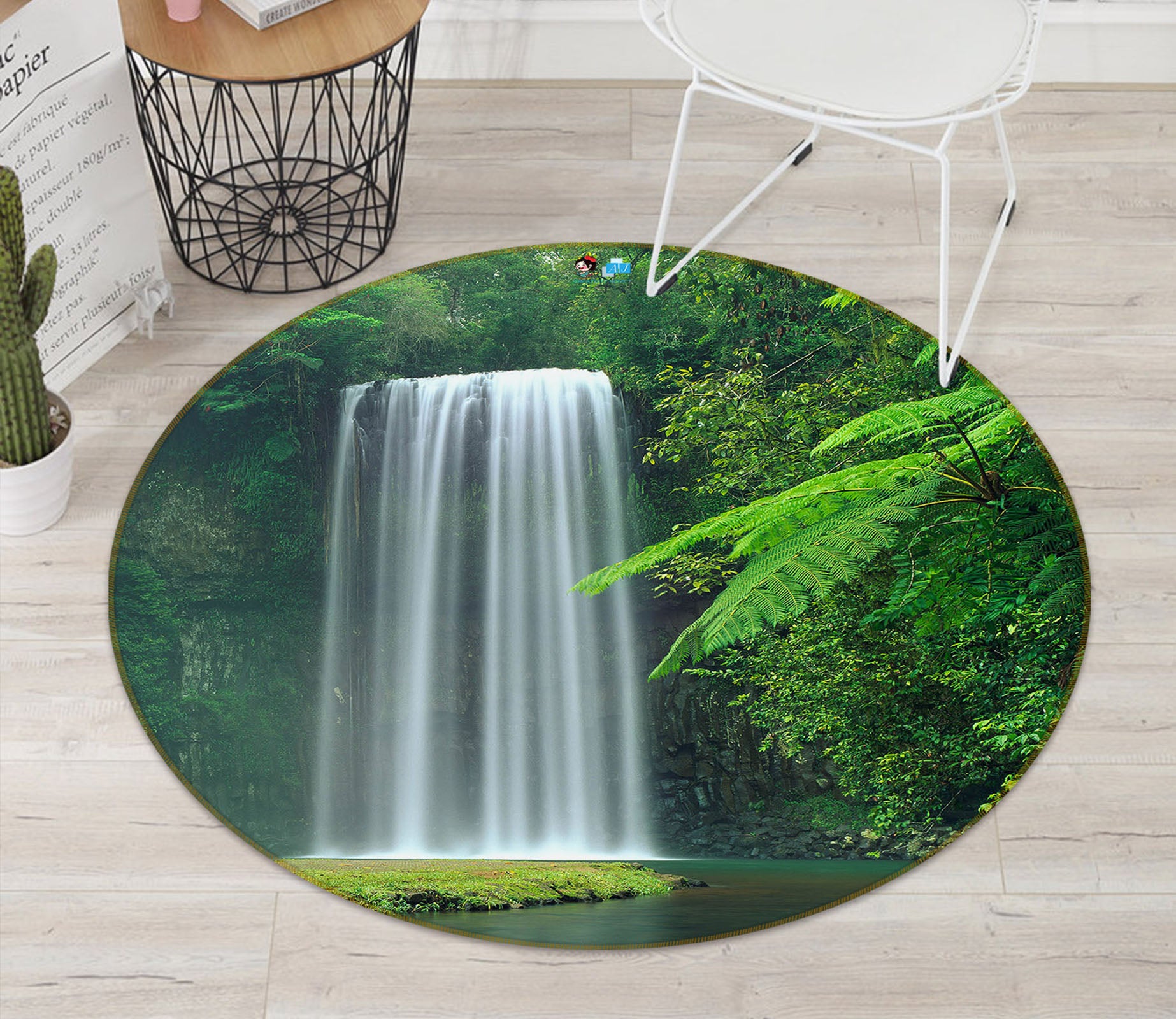 3D Waterfall Jungle 74073 Round Non Slip Rug Mat