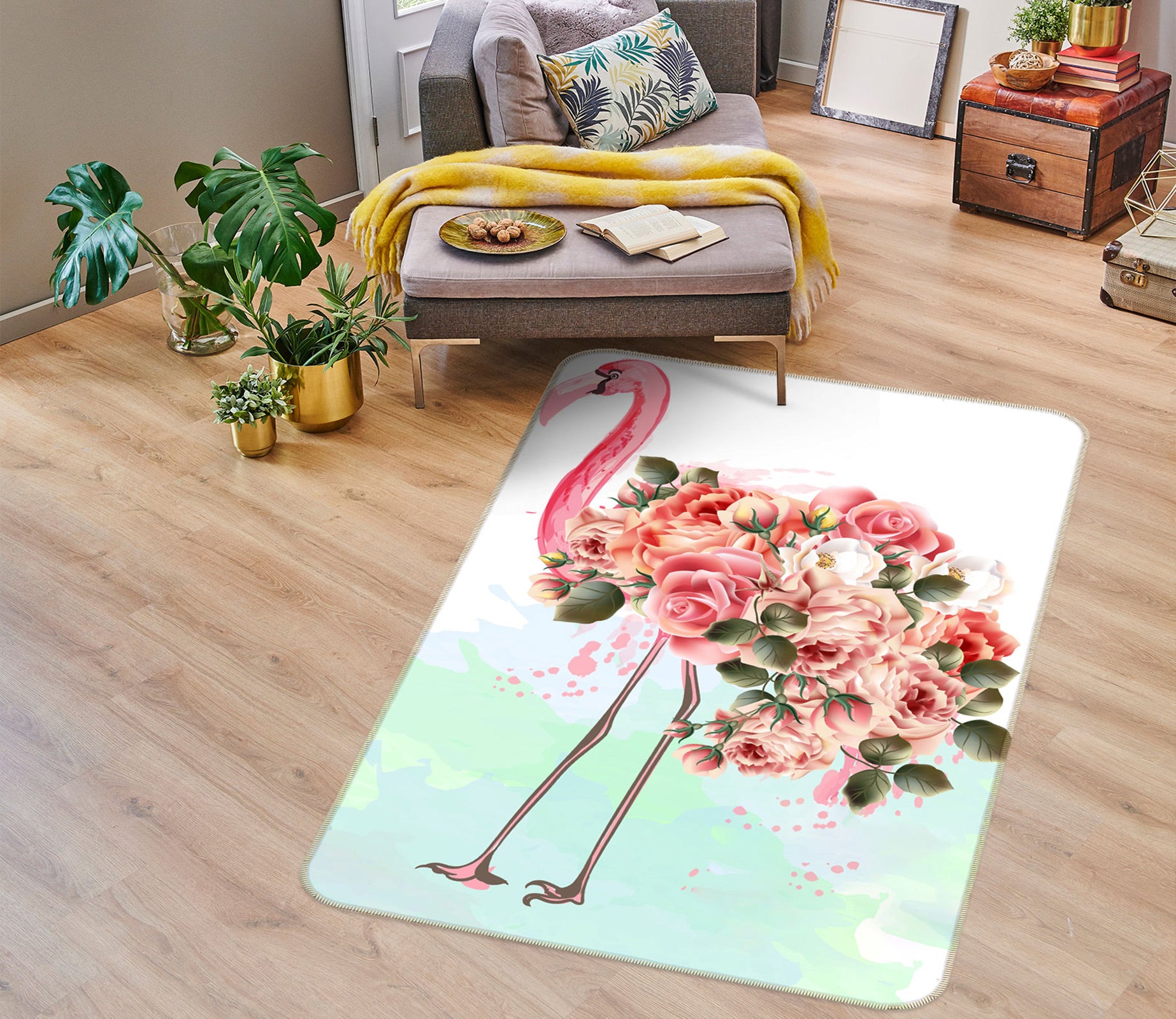 3D Flower Flamingo 37130 Non Slip Rug Mat