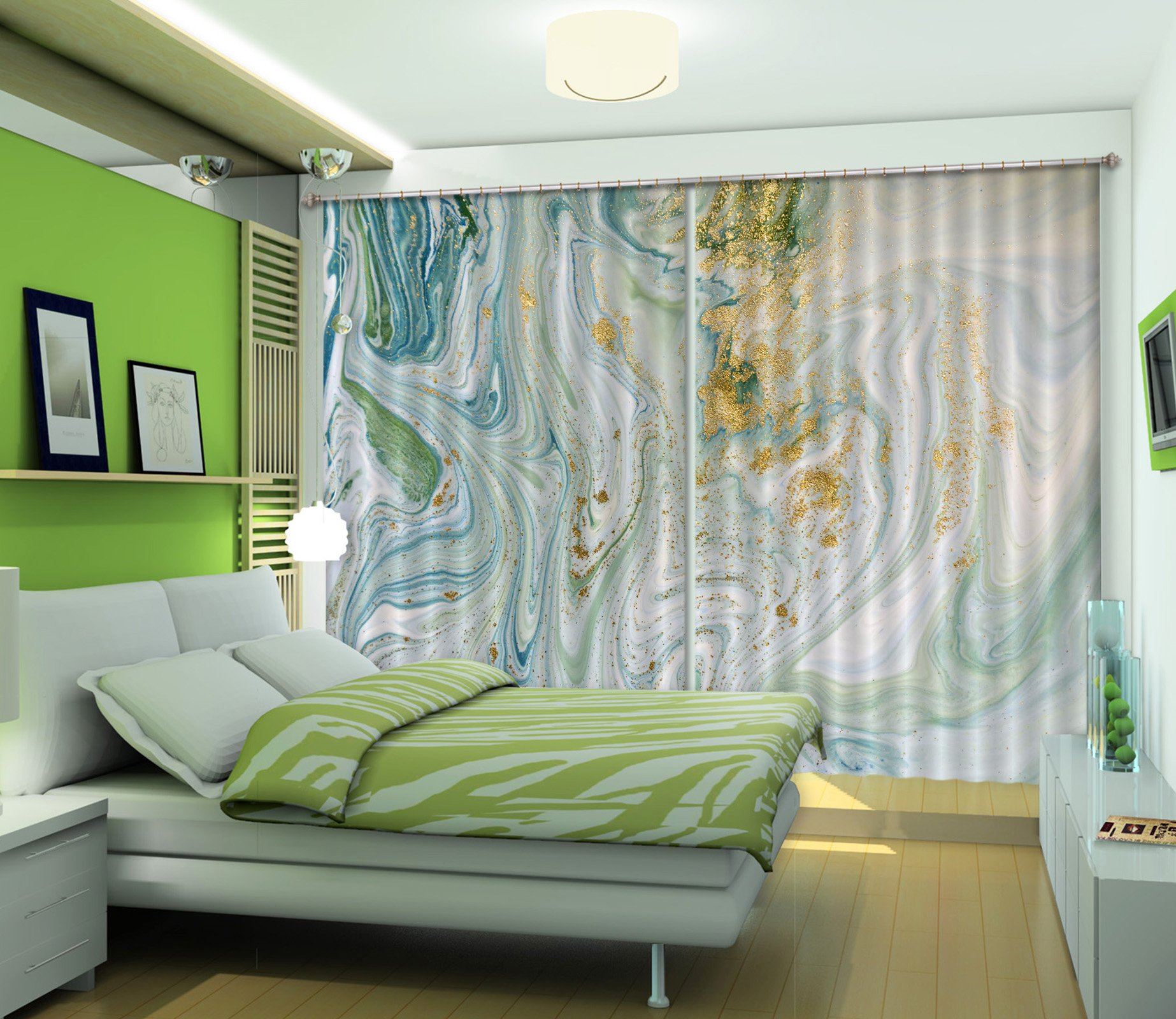 3D Green Gradient Flow 46 Curtains Drapes Curtains AJ Creativity Home 