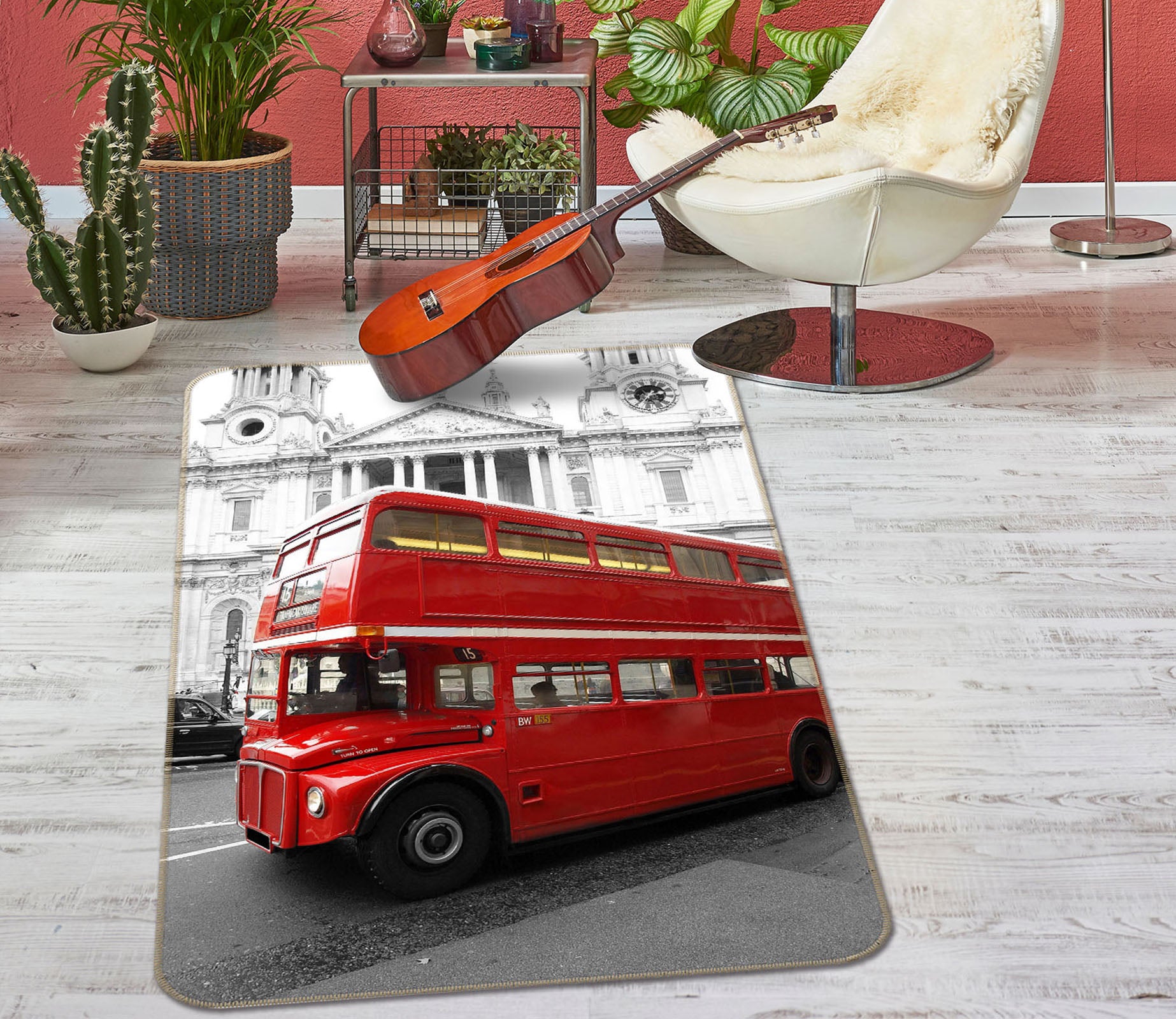 3D Red Double-Decker Bus 42127 Vehicle Non Slip Rug Mat