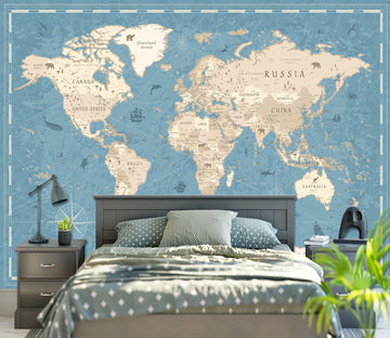 3D White Land 2156 World Map Wall Murals