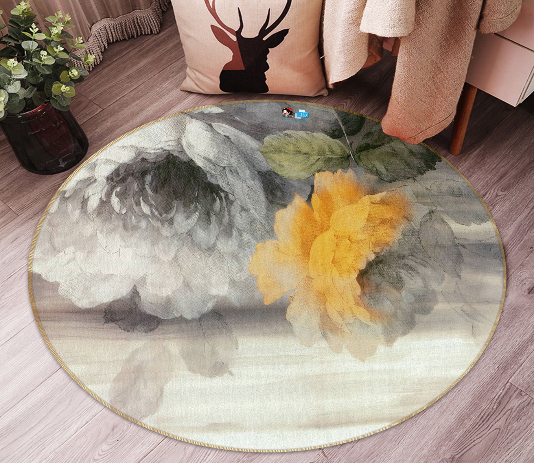 3D Flower 72217 Round Non Slip Rug Mat
