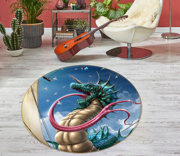 3D Long Tongue Dragon 4178 Tom Wood Rug Round Non Slip Rug Mat