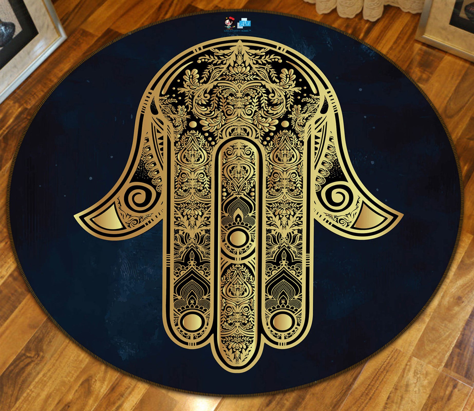 3D Golden Hand Pattern 75079 Round Non Slip Rug Mat