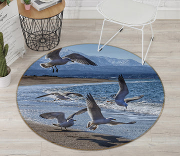 3D Seaside Seagull 82194 Animal Round Non Slip Rug Mat