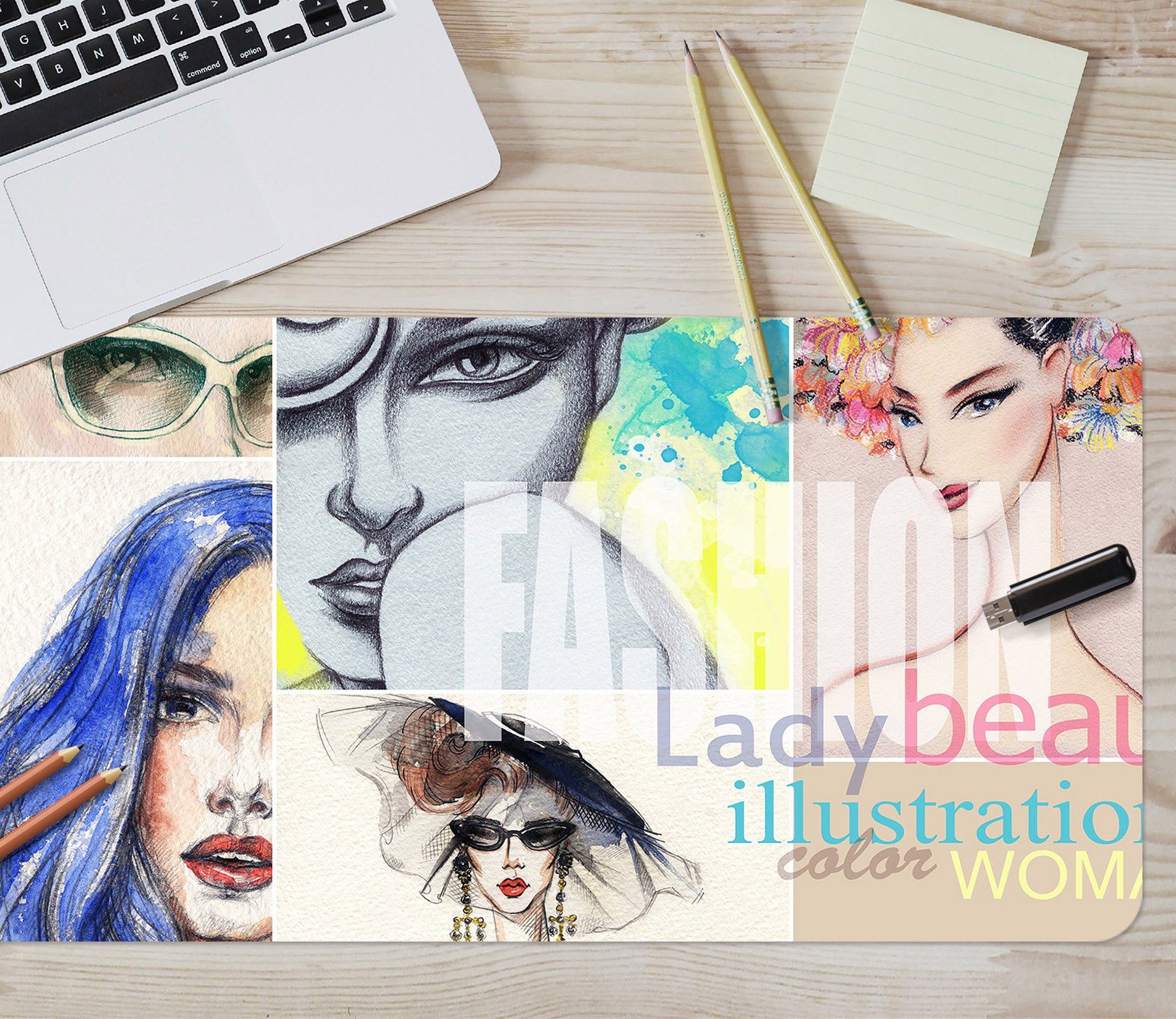 3D Blue-Haired Girl 17106 Desk Mat