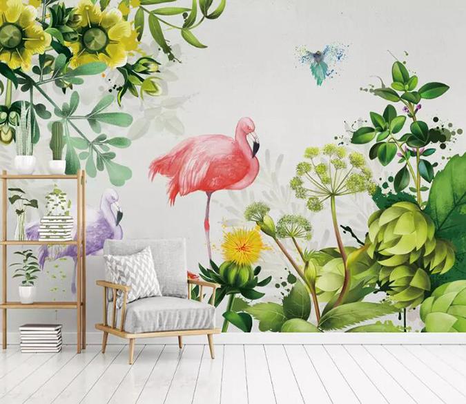 3D Flamingo Plant 081 Wall Murals Wallpaper AJ Wallpaper 2 