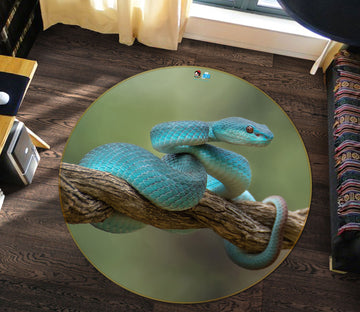 3D Green Snake 81168 Round Non Slip Rug Mat