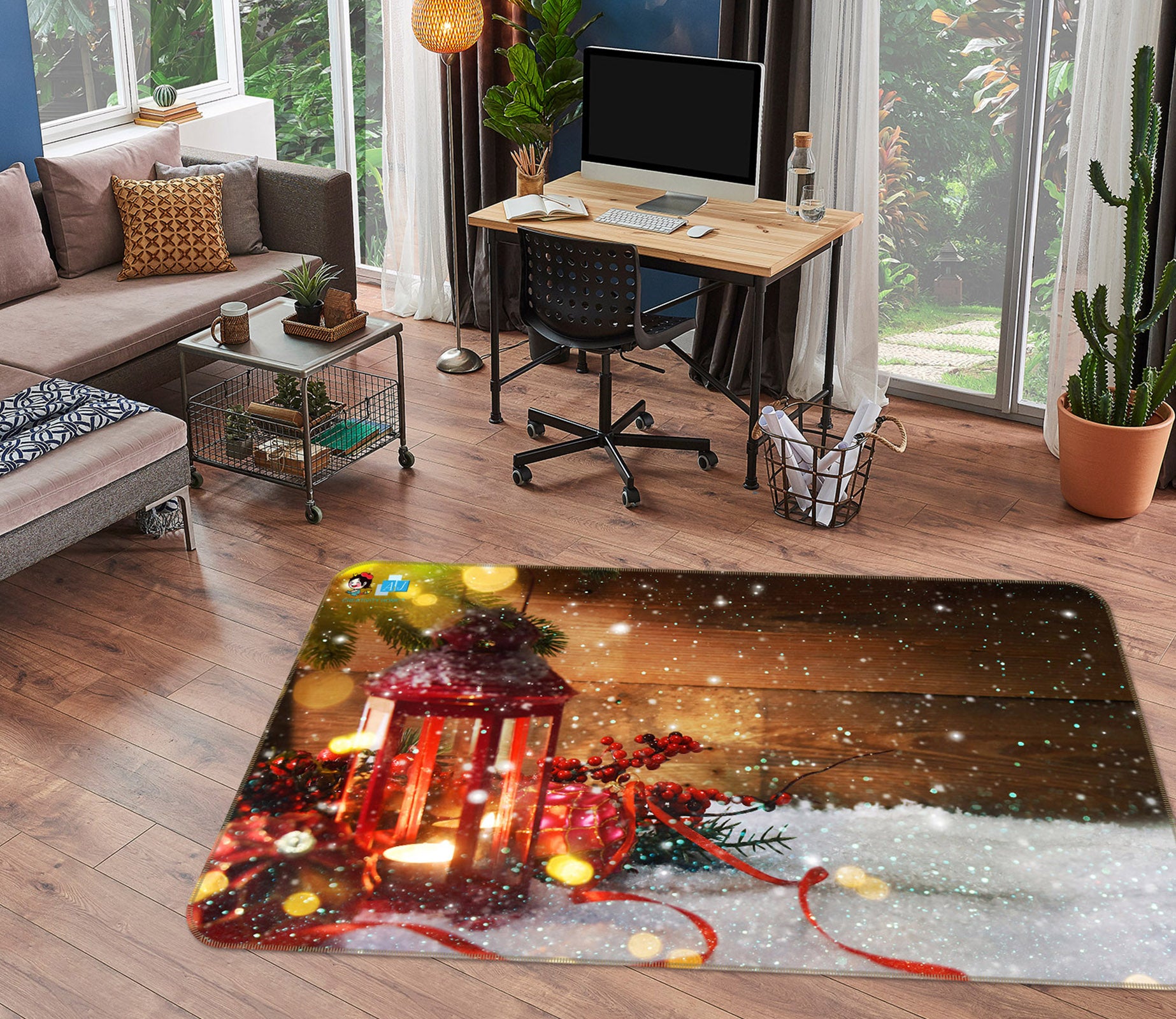 3D Snow Candle 55085 Christmas Non Slip Rug Mat Xmas