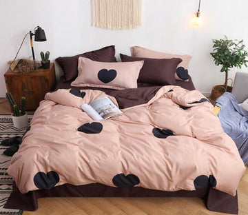 3D Big Brown Heart 13032 Bed Pillowcases Quilt
