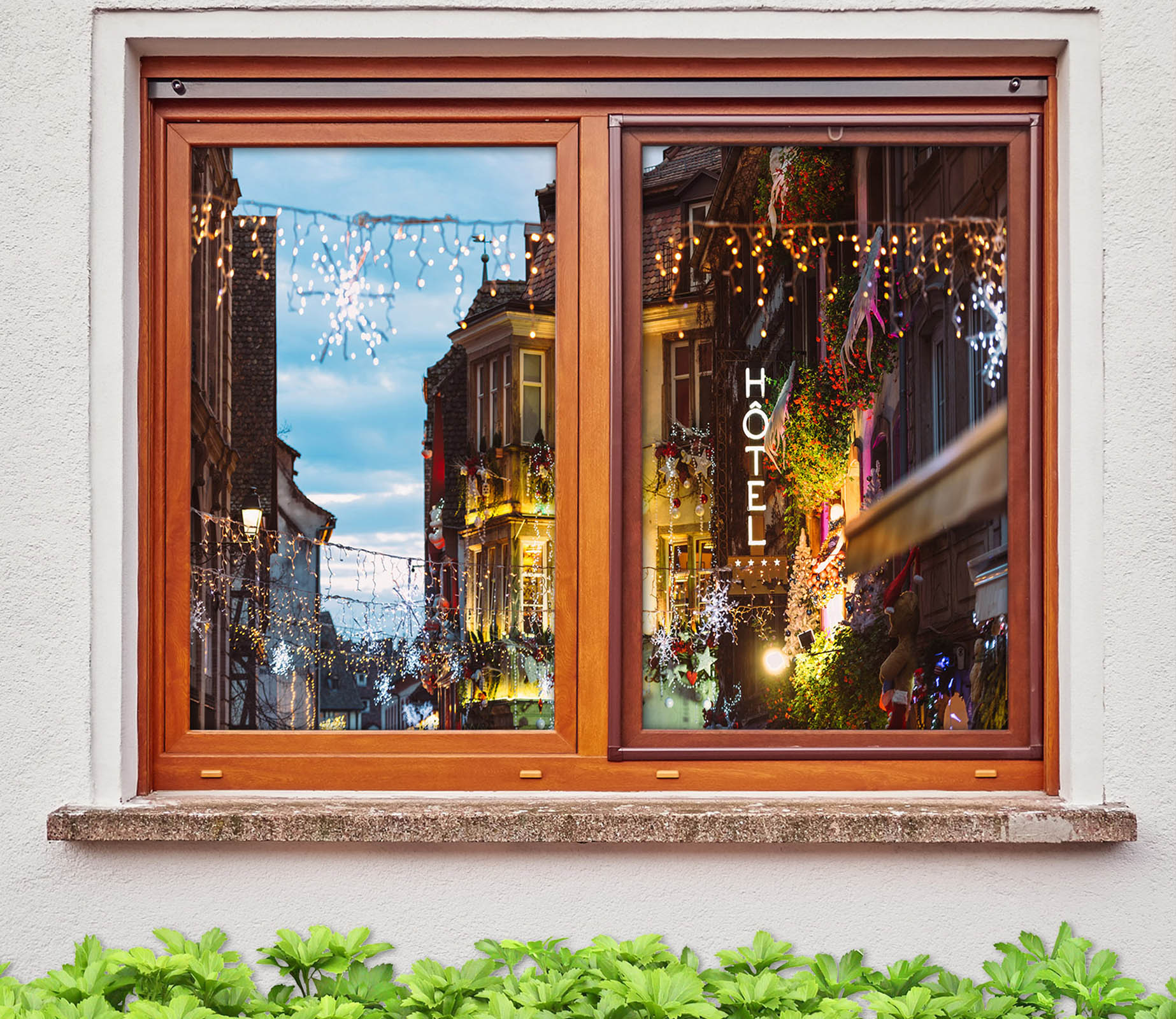 3D City Houses 42192 Christmas Window Film Print Sticker Cling Stained Glass Xmas