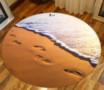 3D Beach Footprints 72160 Round Non Slip Rug Mat