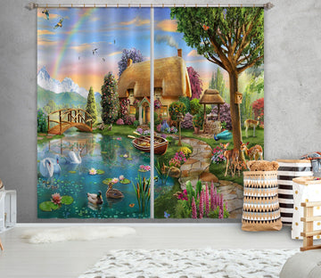 3D Painted Village 066 Adrian Chesterman Curtain Curtains Drapes Curtains AJ Creativity Home 