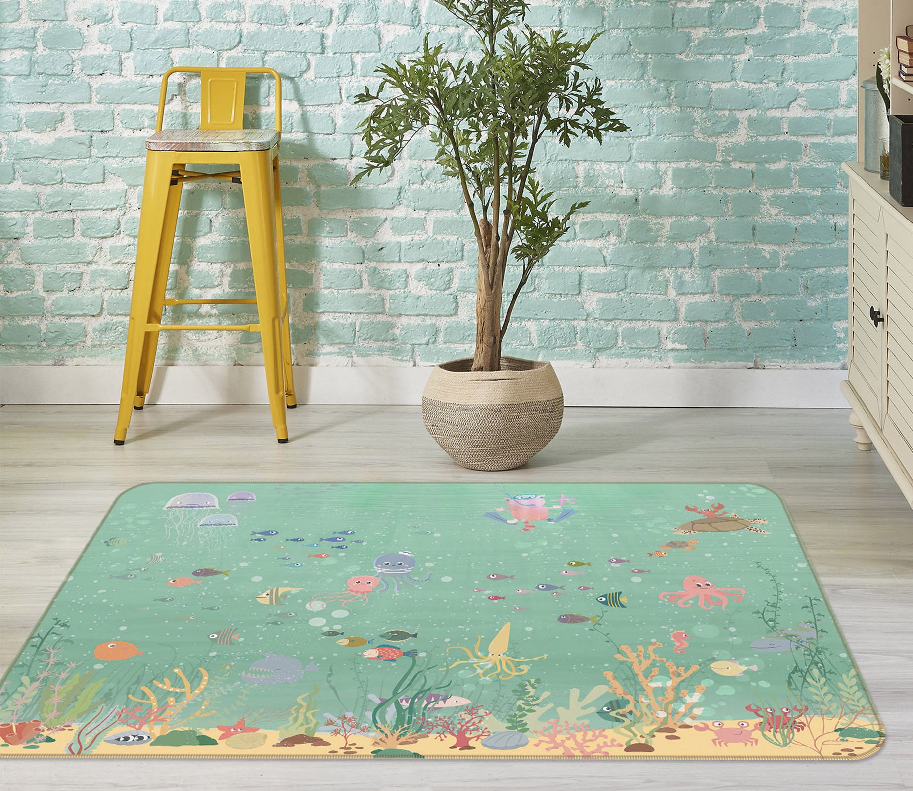 3D Seabed Fish 34044 Non Slip Rug Mat