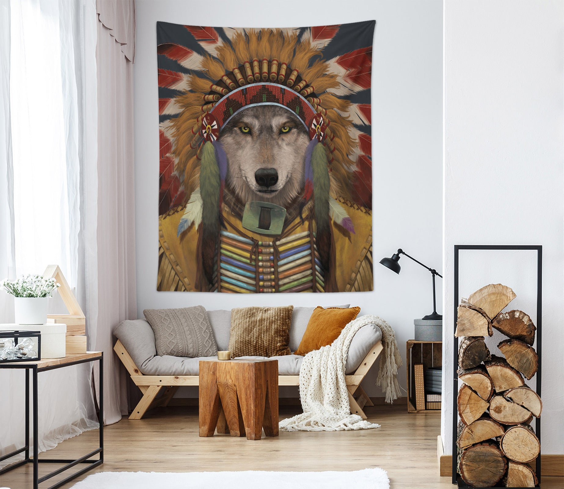 3D Wolf Spirit Chief 11755 Vincent Tapestry Hanging Cloth Hang