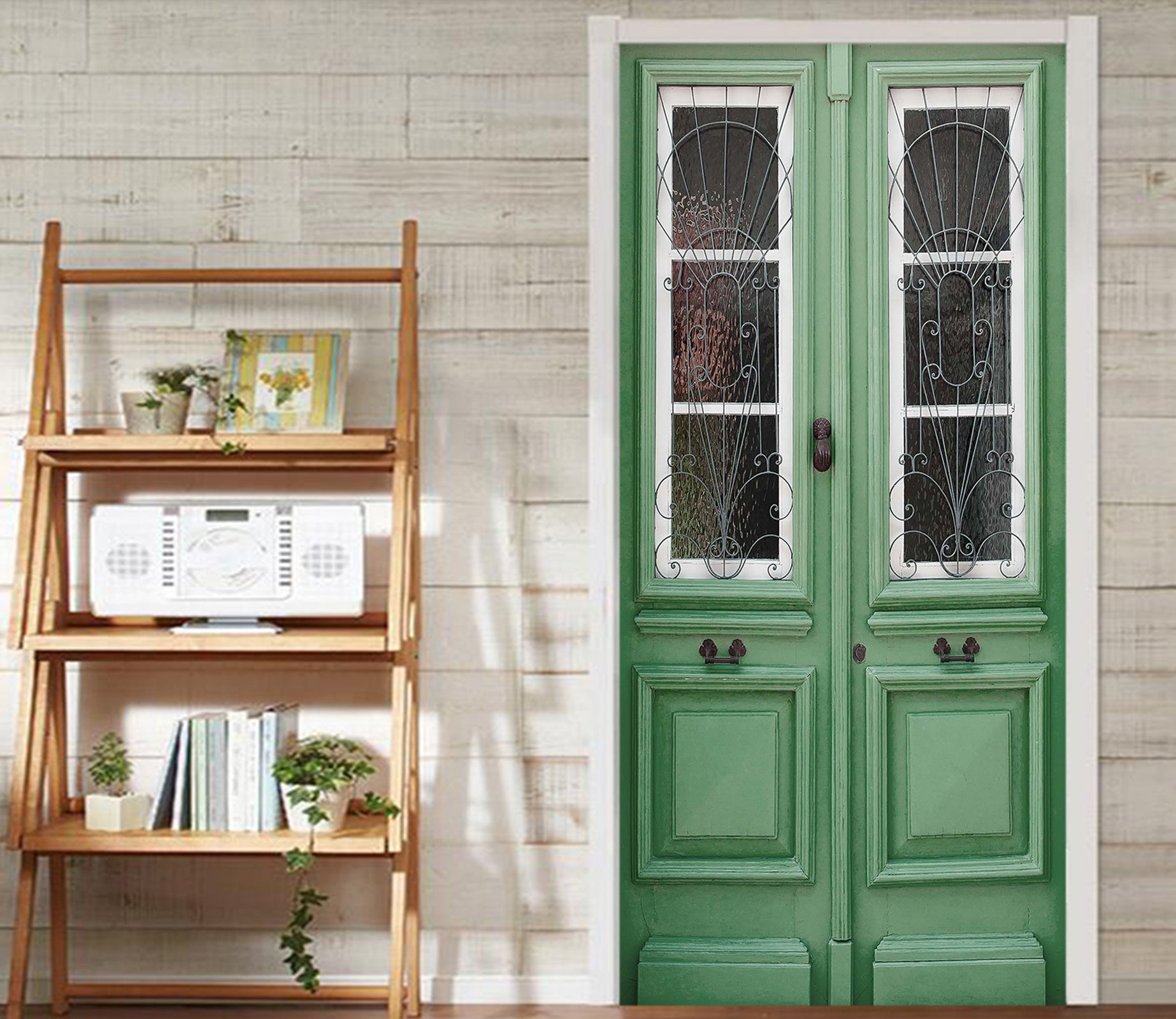 3D Green Glass Door 020 Door Mural