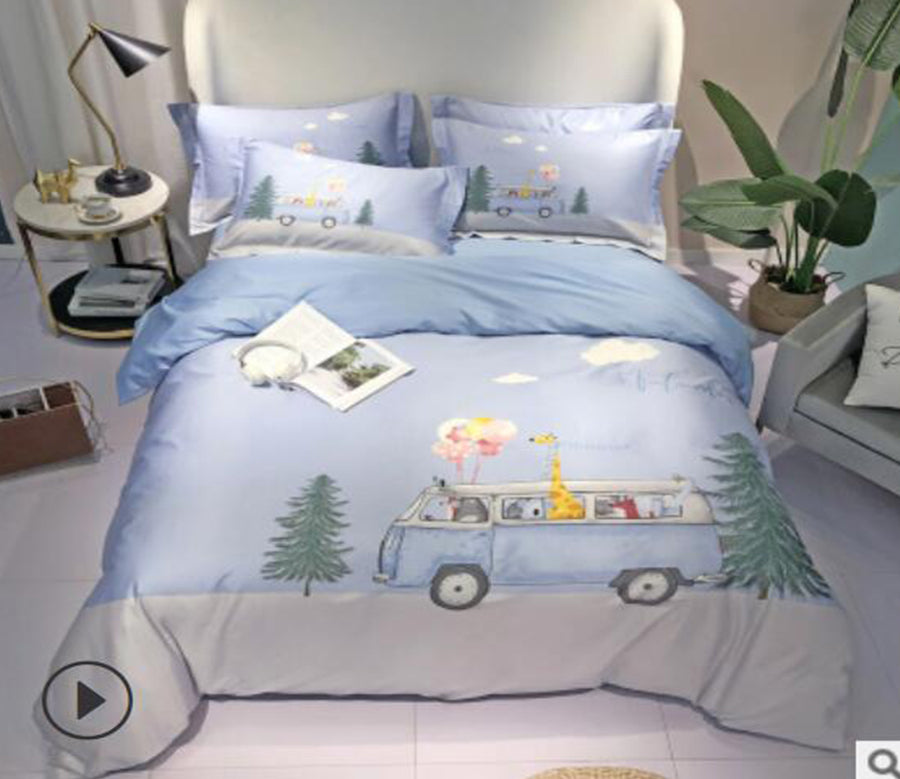 3D Animal Car Blue 20155 Bed Pillowcases Quilt